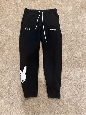 PLAYBOY Black Jogger Sweatpants with White Logo Accents